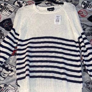 White and Black Striped Sweater